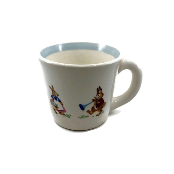 Vintage Ceramic Baby Mug with Bunny Rabbits, Nursery Babies Room Decor - Picture 7 of 9